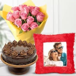 Charming Delight: Pink Roses, Sweet Cake & Custom Cushion 1