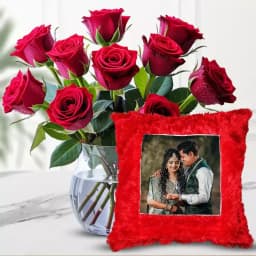 Custom Floral Cushion with Enchanting Red Roses 1