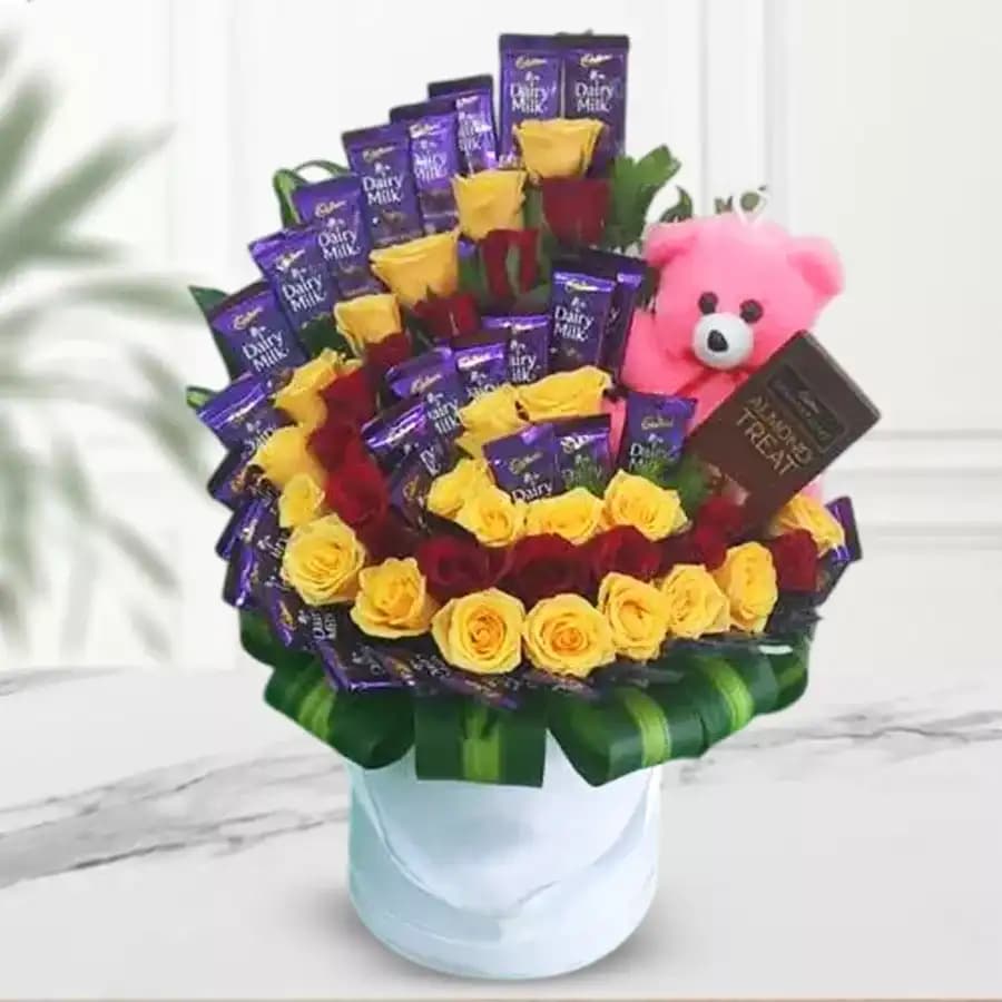 Whimsical Love: Roses and Teddy Delight