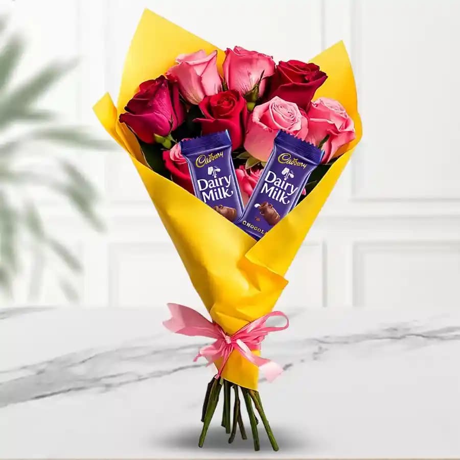 Stunning Mixed Roses with Cadbury Chocolates Posy