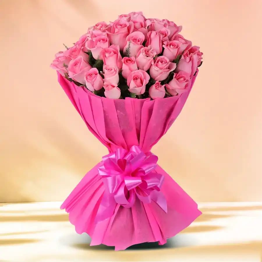 Captivating Bouquet of Pink Roses with Tissue Wrap