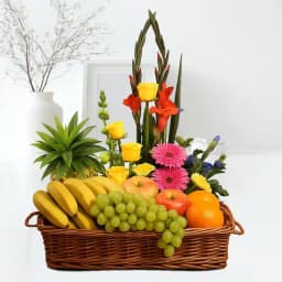 Amazing Fruits Basket with Fresh Flowers 1