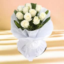 Gorgeous Bouquet of White Roses in White Tissue Wrap 1