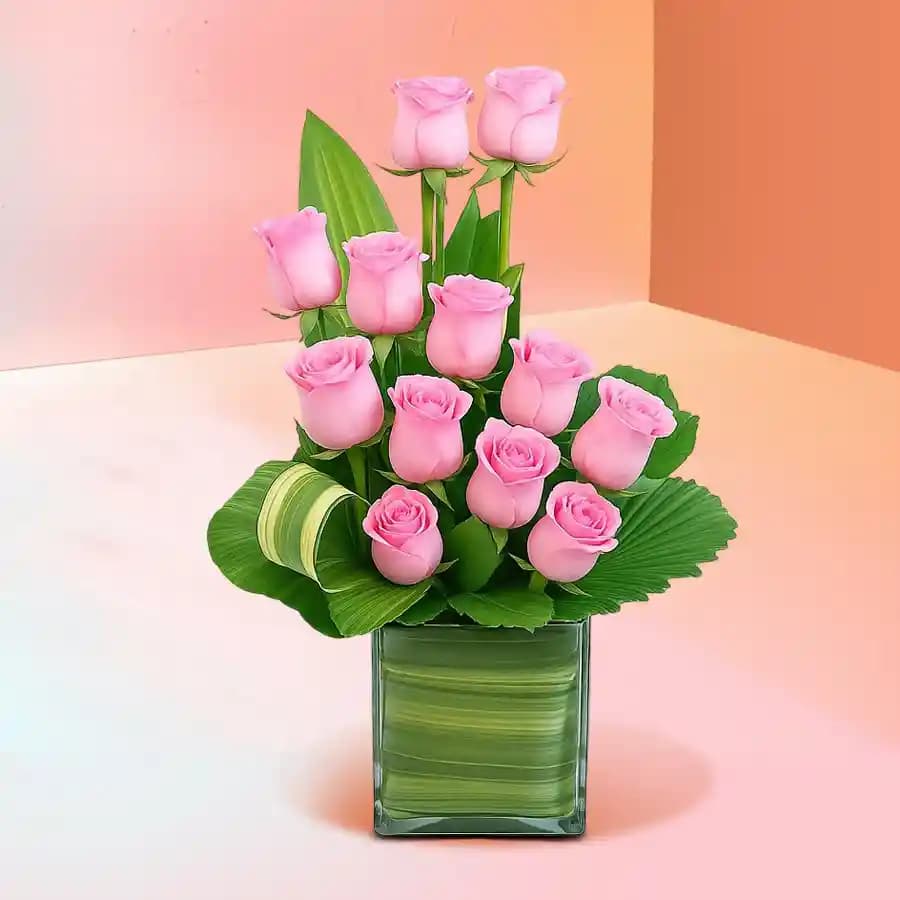 Pretty Pink Roses in a Glass Vase
