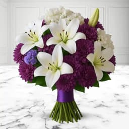 Majestic Bouquet of White Asiatic Lily with Purple Chrysanthemum 1