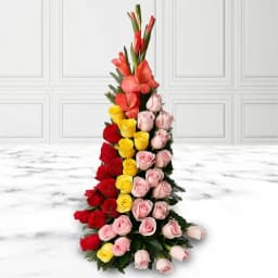 Radiant Bouquet of Assorted Roses N Gladiolus Flowers 1