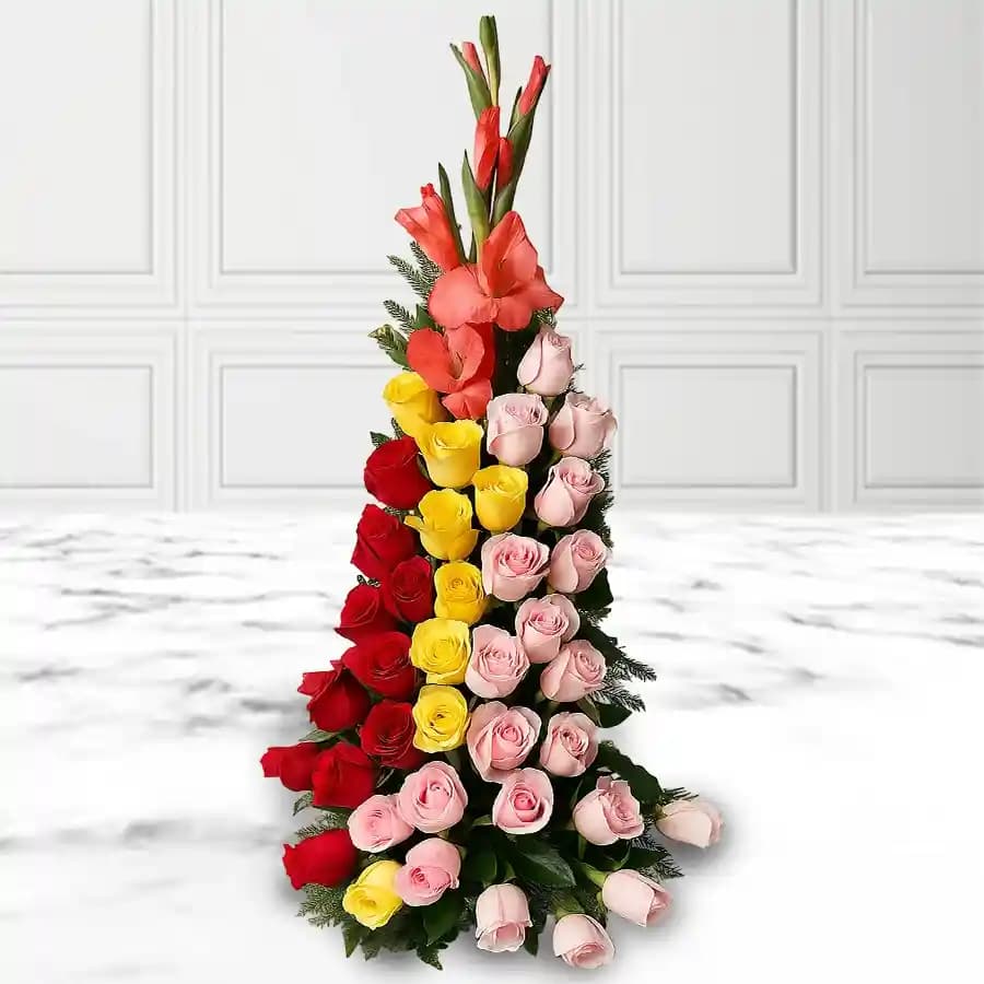 Radiant Bouquet of Assorted Roses N Gladiolus Flowers