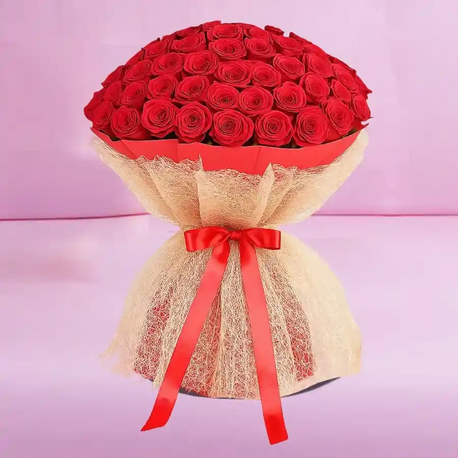 Elegant Red Roses Jute Wrapped Bouquet