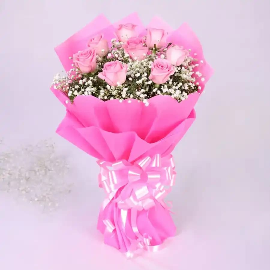 Wonderful Pink Roses Bouquet with Fillers