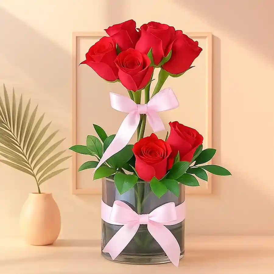 Passionate Red Roses Two Tier Vase Arrangement