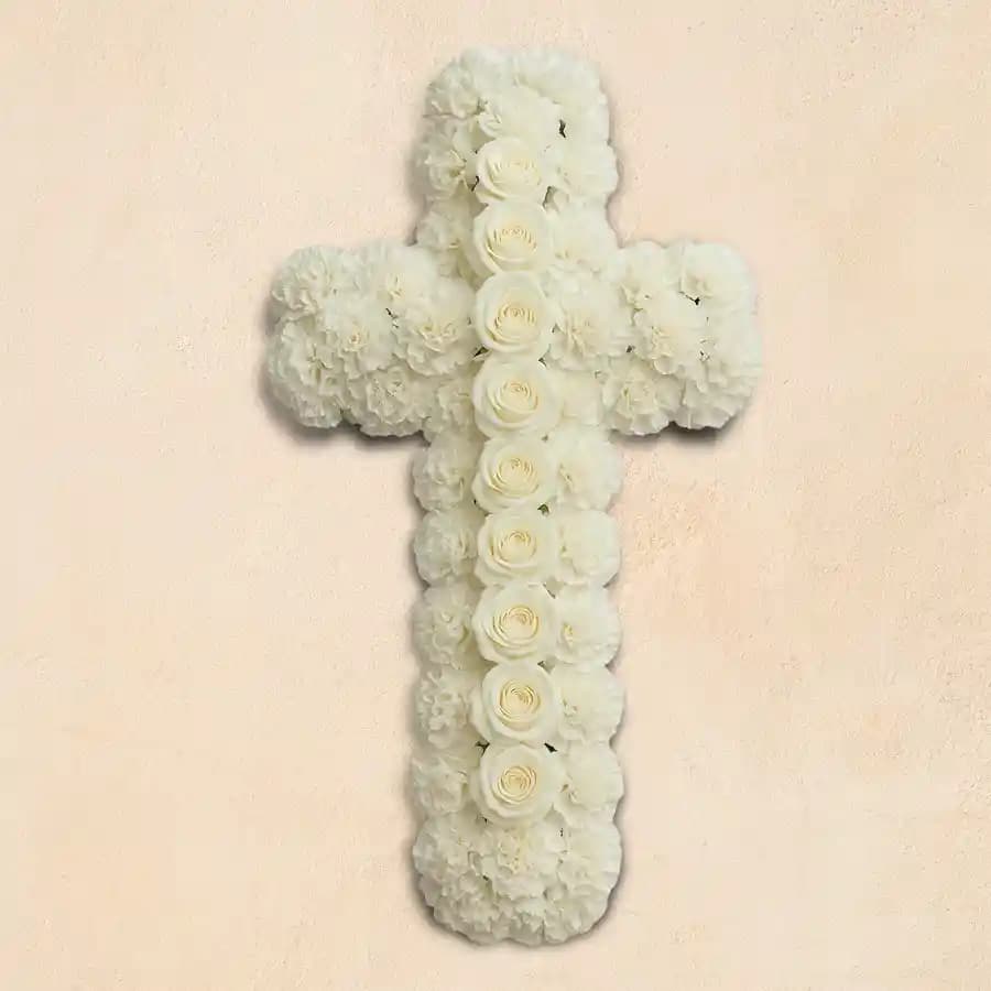 Exclusive Carnations N Roses Funeral Cross