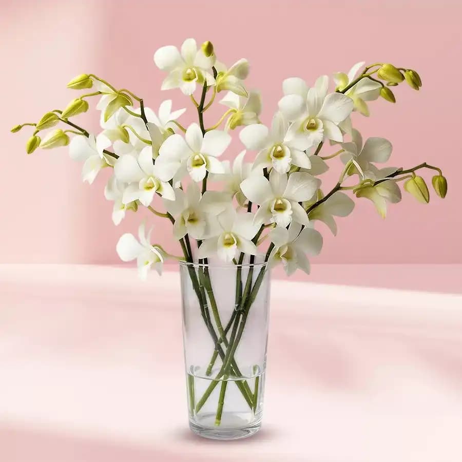 Graceful White Orchids Glass Vase Arrangement