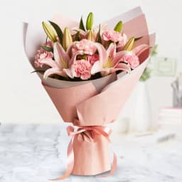 Pinkish Carnation n Lily Bouquet 1