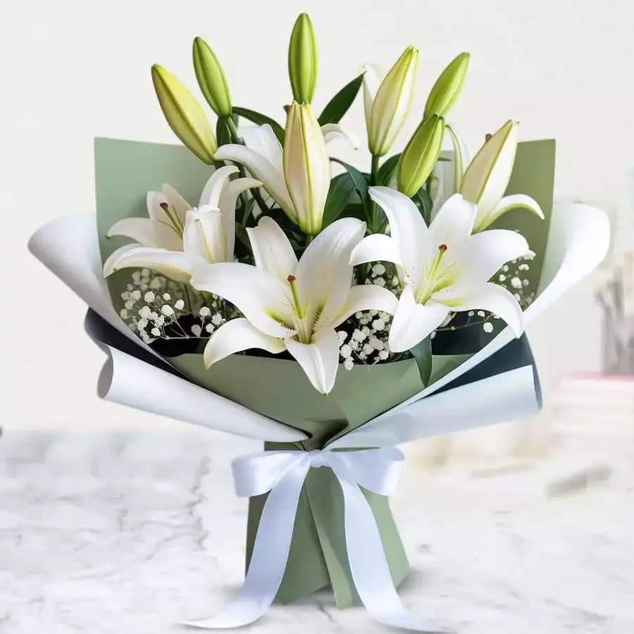 Delightful White Asiatic Lilies Bouquet