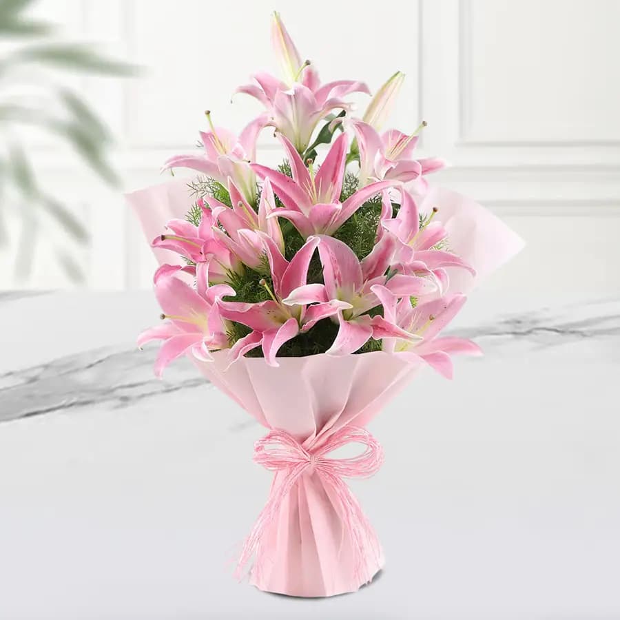 Graceful Pink Oriental Lilies Bouquet