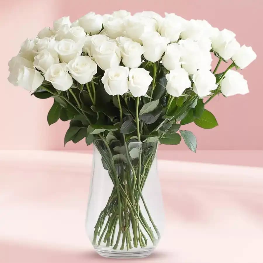 Beautiful White Roses Vase Arrangement