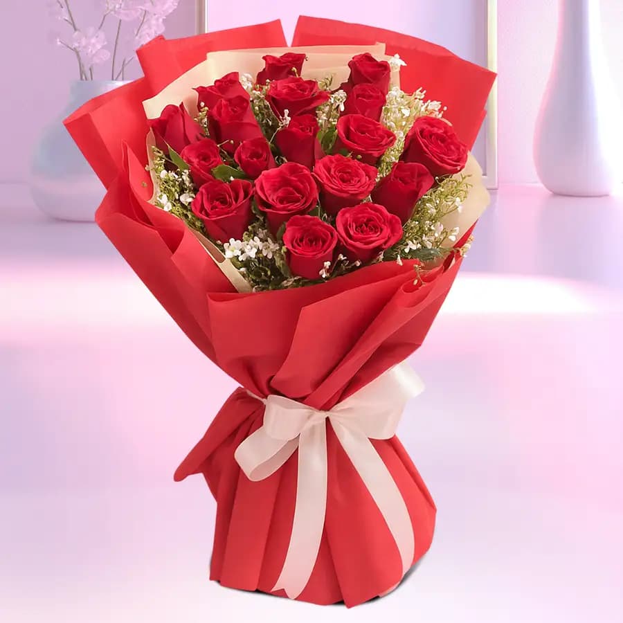 18 Exclusive Dutch Red Roses Bouquet Nicely Wrapped