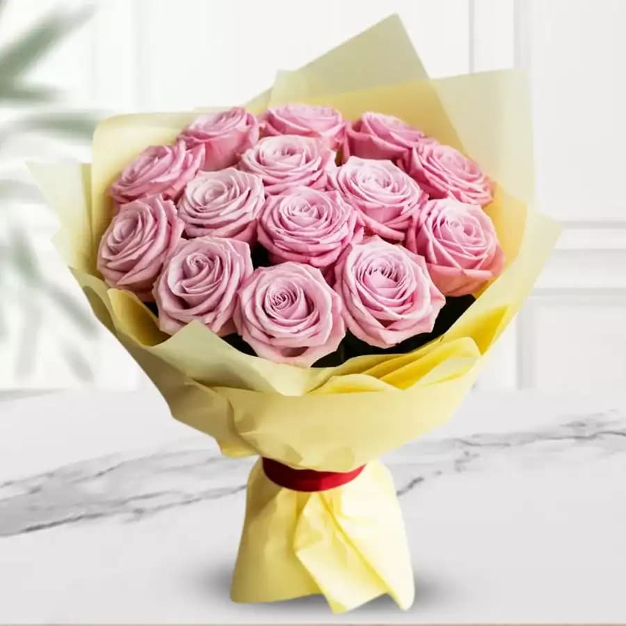 12 Pink Roses Bouquet Tissue Wrap