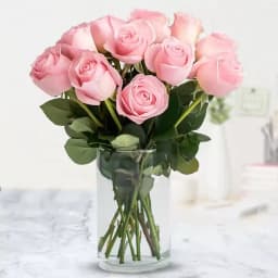 Fresh Pink Roses in Vase 1