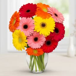 Pretty Mixed Gerberas in a Glass Vase 1