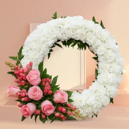 Exquisite Wreath of Pink Roses and White Carnations 1