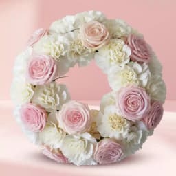 White Carnations n Pink Roses Wreath 1