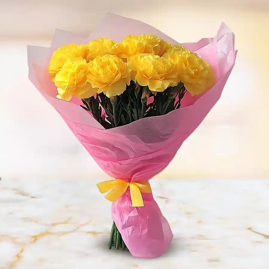 Pretty Bouquet of Yellow Carnations