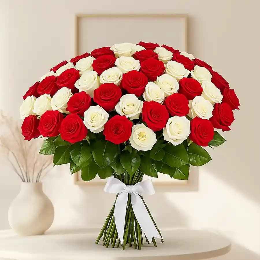 Gorgeous Red N White Roses Bouquet