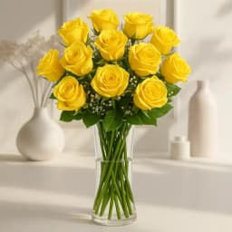 Glamorous Yellow Roses in a Glass Vase 1