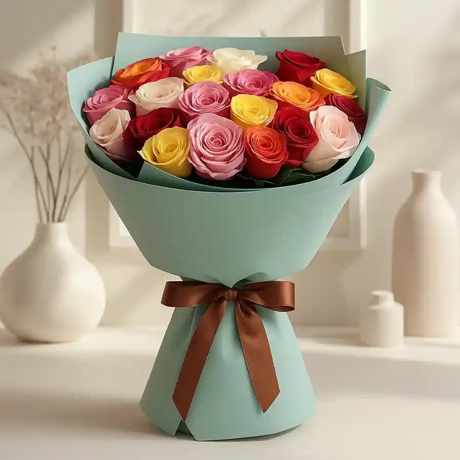 Lovely Arrangement of Colorful Roses