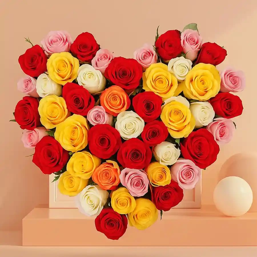 Exquisite Heart Shape Arrangement of Mixed Roses