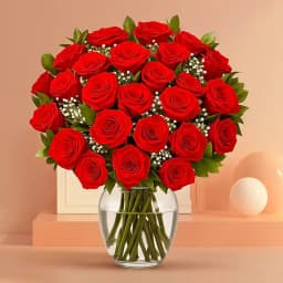 Bright Red Roses in a Glass Vase 1