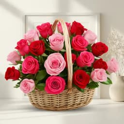 Special Pink N Red Roses Basket 1