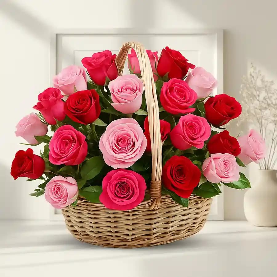 Special Pink N Red Roses Basket