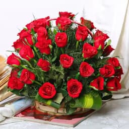 Expressive Red Roses with Fillers in Basket 1