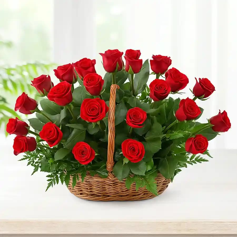 Beautiful Red Roses Basket
