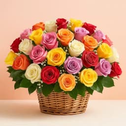 Divine Basket of Mixed Coloured Roses 1