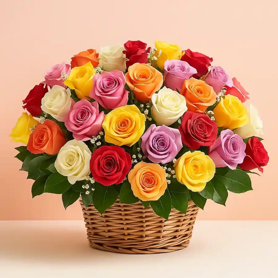 Divine Basket of Mixed Coloured Roses