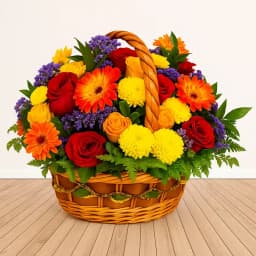 Display of Seasonal Flowers in a Basket 1