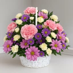 Lovely Basket of Carnations N Roses 1