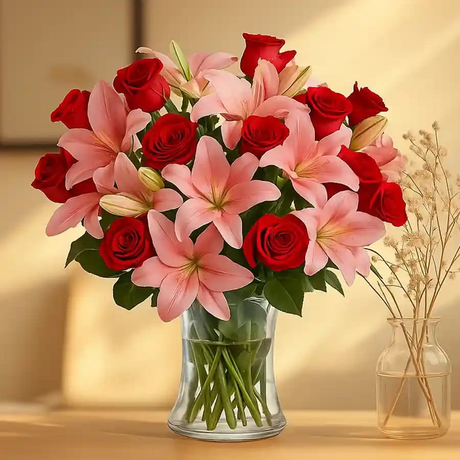 Elegant Rose and Lily Arrangement