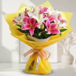 Elegant Looking Bouquet of 10 Pink & White Lilies 1