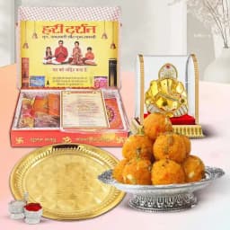 Bhai Dooj Special Puja Thali with Ladoo Samagri n Ganesh Idol 1