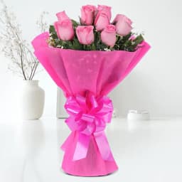 Blossoming Pink Roses Bouquet in Tissue Wrapped 1