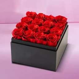 Passionate Pink Roses in Black Cardboard Gift Box 1
