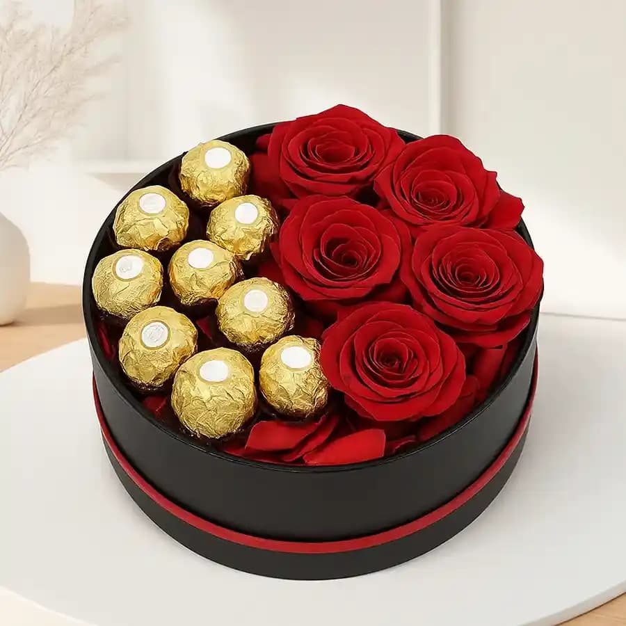 Amusing Ferrero Rocher n Red Roses Hat Box