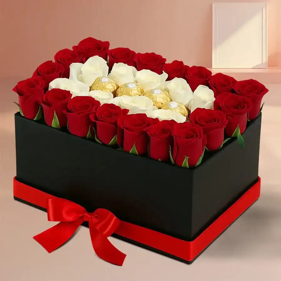 Delightful Love Duet of Roses with Ferrero Rocher