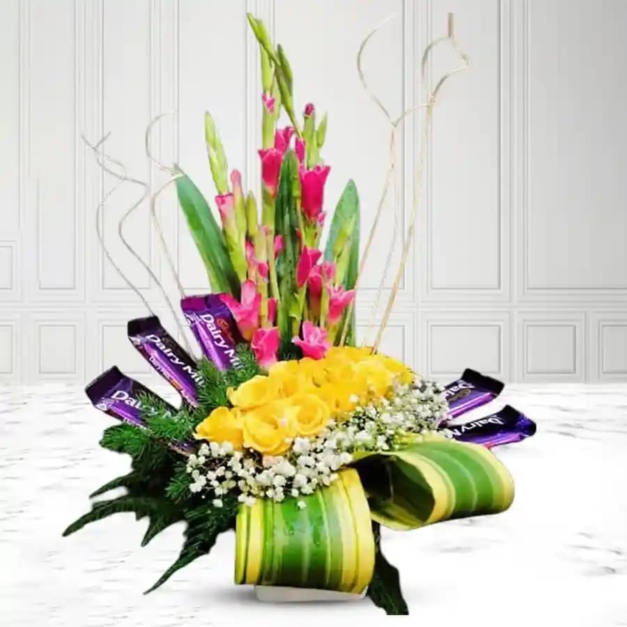 Aromatic Mixed Flowers N Cadbury Chocolate Arrangement