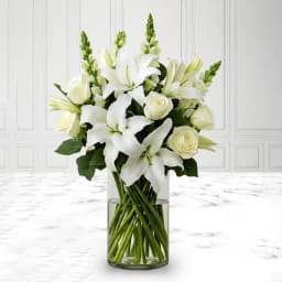 Graceful White Flowers in Glass Vase for Condolence 1
