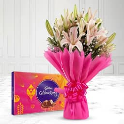 Amusing Lilies N Gladiolus Bouquet with Cadbury Celebration Pack 1